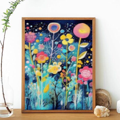 Various Watercolor Flowers, Darkly and Bold Color Blobs Cross Stitch Kits for Beginners Pattern Stamped Cross-Stitch Supplies Needlework DIY 11CT Thread Printed DIY Needlepoint Kits, 12x16 inch in Kuwait
