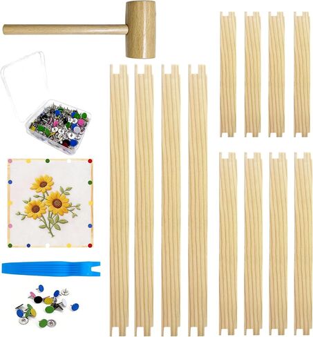 16 Pcs Needlepoint Stretcher Bars for Needlework, Wooden Canvas Stretcher Bars with 100 Tacks, Remover Tool and Mini Wooden Hammer, Needlepoint Embroidery Stitch Frame Set for Women's Birthday Gift in Saudi Arabia