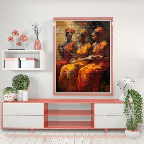 KFBXZIP Three African Women Playing Cross Stitch Kits for Beginners Stamped Cross Stitch Supplies Needlework DIY 11CT 3 Strands Cotton Thread Printed DIY Needlepoint Kits 40×50cm, 12x16 inch in Saudi Arabia