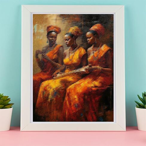 KFBXZIP Three African Women Playing Cross Stitch Kits for Beginners Stamped Cross Stitch Supplies Needlework DIY 11CT 3 Strands Cotton Thread Printed DIY Needlepoint Kits 40×50cm, 12x16 inch in Saudi Arabia