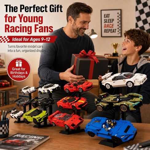Display Stand for LEGO Speed Champions, Universal Car Riser with 15 Swappable Chassis Mounts, 3D Printed Showcase Rack for LEGO Vehicles & Small Scale Cars - 3 Pack (Cars Not Included) in Saudi Arabia