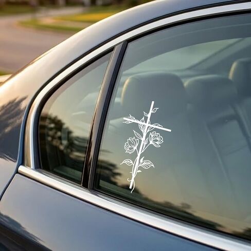 Christian Car Decals for Women, Flower Car Accessories, Floral Cross Decals for Cars, Jesus Sticker, Vinyl Decals for Cars, Wall, Window, Laptop, Automotive Decals, Bumper Stickers, Weather Resistant in Saudi Arabia