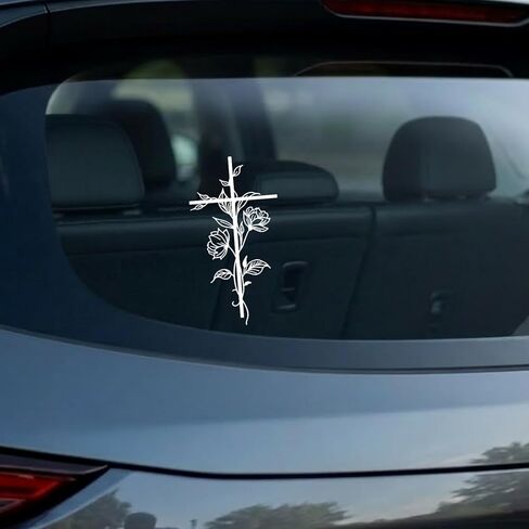 Christian Car Decals for Women, Flower Car Accessories, Floral Cross Decals for Cars, Jesus Sticker, Vinyl Decals for Cars, Wall, Window, Laptop, Automotive Decals, Bumper Stickers, Weather Resistant in Saudi Arabia