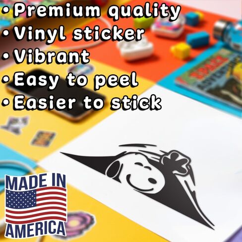 Snoopy Peeking Waving Vinyl Sticker, Waterproof Decal for Vehicle Window, Bumper, Trunk, Laptop, or Toolbox (8" x 3") in Saudi Arabia