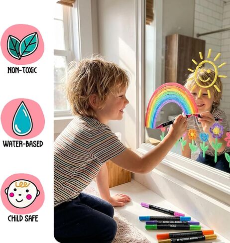 Chalkola Dual Tip Chalk Markers for Blackboard - (24 Colors, Dot + Brush Tip, No Pumping) | Erasable Liquid Chalk Markers for Chalkboard, Glass, Car Window, Mirror - Washable Water Based Ink Pen in Saudi Arabia