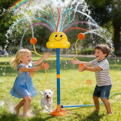 VATOS Water Sprinkler Outdoor Yard Toy for Kids, Smile Face Rainbow Splash Toy with 8 Wiggle Tubes 4 Nozzle, Backyard Lawn Water Sprinkler, Summer Family Games, Fun Water Toys for Kids 3-8 Boy Girl in Saudi Arabia