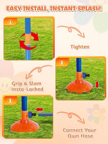 VATOS Water Sprinkler Outdoor Yard Toy for Kids, Smile Face Rainbow Splash Toy with 8 Wiggle Tubes 4 Nozzle, Backyard Lawn Water Sprinkler, Summer Family Games, Fun Water Toys for Kids 3-8 Boy Girl in Saudi Arabia