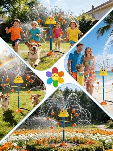 VATOS Water Sprinkler Outdoor Yard Toy for Kids, Smile Face Rainbow Splash Toy with 8 Wiggle Tubes 4 Nozzle, Backyard Lawn Water Sprinkler, Summer Family Games, Fun Water Toys for Kids 3-8 Boy Girl in Saudi Arabia