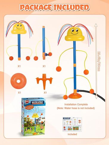 VATOS Water Sprinkler Outdoor Yard Toy for Kids, Smile Face Rainbow Splash Toy with 8 Wiggle Tubes 4 Nozzle, Backyard Lawn Water Sprinkler, Summer Family Games, Fun Water Toys for Kids 3-8 Boy Girl in Saudi Arabia