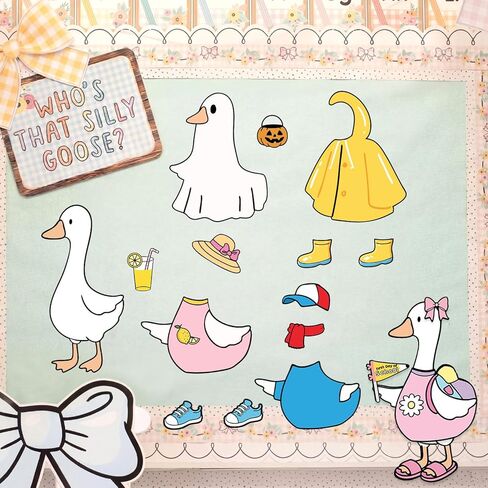 Tinlade 87 Pcs Weather Silly Goose Classroom Decor 9" x 6" Silly Goose Chart Bulletin Board Set with 25 Interchangeable Dress up Class Decor Classroom Management Supplies for Teacher Preschool Ideas in Kuwait