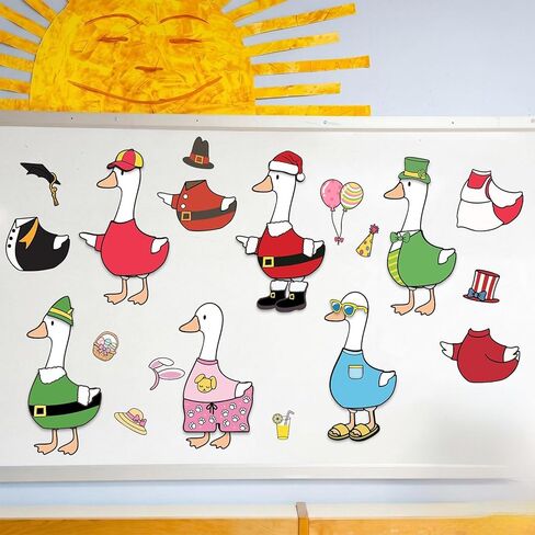 Tinlade 87 Pcs Weather Silly Goose Classroom Decor 9" x 6" Silly Goose Chart Bulletin Board Set with 25 Interchangeable Dress up Class Decor Classroom Management Supplies for Teacher Preschool Ideas in Kuwait