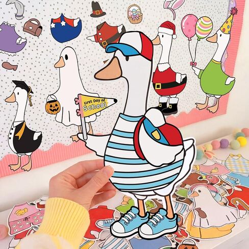 Tinlade 87 Pcs Weather Silly Goose Classroom Decor 9" x 6" Silly Goose Chart Bulletin Board Set with 25 Interchangeable Dress up Class Decor Classroom Management Supplies for Teacher Preschool Ideas in Kuwait