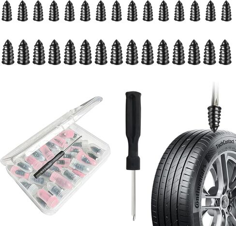 30 Pack Tire Plug Kit - Screw in Tire Plugs of Punctures with 2 Sizes,Screwdriver and Screw Work for Cars,Bikes, Tractor Tire Puncture Repair in Saudi Arabia