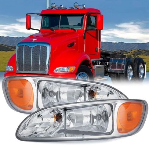 Headlights for Peterbilt 386, Truck Headlight Assembly for Peterbilt 330 325 335 337 340 348 382 384 386 387, with DOT Approved High and Low Beam Replacement Left and Right(A Pair) in Saudi Arabia