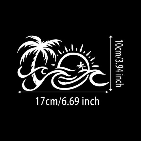 2pcs 6.69"x3.94" Palm Tree and Sun Wave Vinyl Decal - Tropical Beach Design Adhesive Sticker for Car, Laptop, and Truck Decoration, Durable Car Sticker #2BZ309 in Saudi Arabia