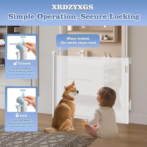 Retractable Baby Gate for Stairs Doorways - Extra Wide 55" No-Drill Pressure Mount OR Screw Mount, Space Saving Mesh Gate with No Bottom Bar Trip Hazard, for Indoor Outdoor Use with Kids, Dogs & Cats in Saudi Arabia
