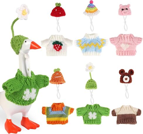 8-Piece Knitted Outfit Set for Desk Goose - 7 Inch Holiday Sweaters & Hats for Desktop Goose Decor in Saudi Arabia