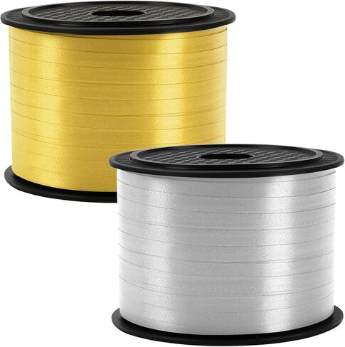 220 Yards Christmas Curling Ribbon,2 Rolls Gold Silver Curly Ribbon Set Thin Plastic Ribbons for Crafts Christmas Wrapping Xmas Holiday Party Decoration in Saudi Arabia