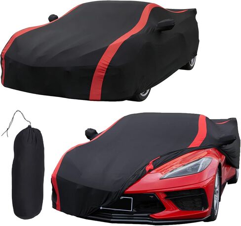 C8 Car Cover Compatible with C-orvette C8 Stingray Z06 Z51 2020-2025 Stretched Satin for Garage Car Shows Indoor Car Cover (White Stripe) in Saudi Arabia