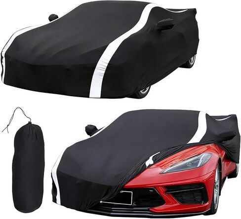 C8 Car Cover Compatible with C-orvette C8 Stingray Z06 Z51 2020-2025 Stretched Satin for Garage Car Shows Indoor Car Cover (White Stripe) in Saudi Arabia