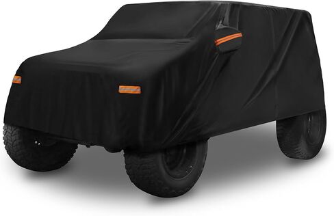 ACROPIX Aluminum Film Black Car Cover Waterproof All Weather Full Exterior Cover Rain Hail Sun Protector Car Cover Fit for Jeep Wrangler 2DR - Pack of 1 in Kuwait