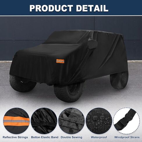 ACROPIX Aluminum Film Black Car Cover Waterproof All Weather Full Exterior Cover Rain Hail Sun Protector Car Cover Fit for Jeep Wrangler 2DR - Pack of 1 in Kuwait