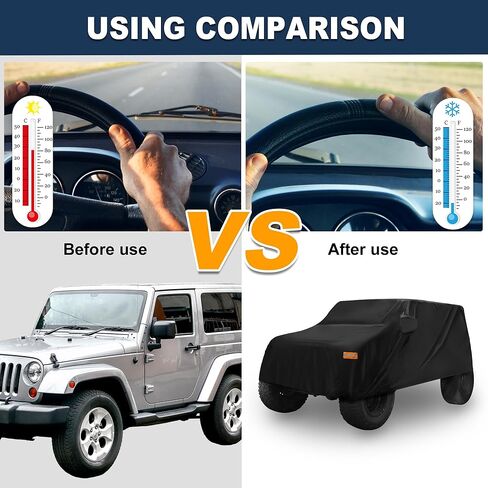 ACROPIX Aluminum Film Black Car Cover Waterproof All Weather Full Exterior Cover Rain Hail Sun Protector Car Cover Fit for Jeep Wrangler 2DR - Pack of 1 in Kuwait