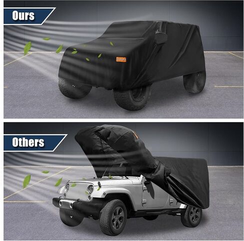 ACROPIX Aluminum Film Black Car Cover Waterproof All Weather Full Exterior Cover Rain Hail Sun Protector Car Cover Fit for Jeep Wrangler 2DR - Pack of 1 in Kuwait