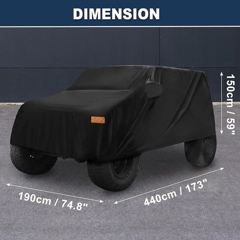 ACROPIX Aluminum Film Black Car Cover Waterproof All Weather Full Exterior Cover Rain Hail Sun Protector Car Cover Fit for Jeep Wrangler 2DR - Pack of 1 in Kuwait
