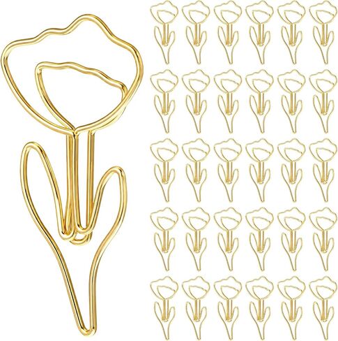 80 PCS Flower Paper Clips, Floral Cute Paper Clips Decorative Shaped Papers Clip Gold Fancy Cute Paperclips for Office and Home Supplies Wedding Decoration Desk File Documents Receipts Organization in Saudi Arabia