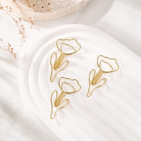 80 PCS Flower Paper Clips, Floral Cute Paper Clips Decorative Shaped Papers Clip Gold Fancy Cute Paperclips for Office and Home Supplies Wedding Decoration Desk File Documents Receipts Organization in Saudi Arabia