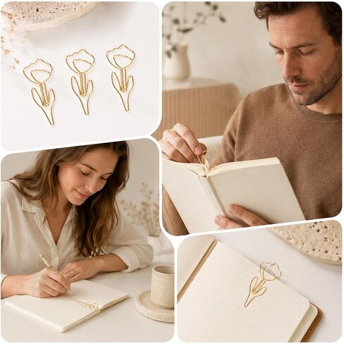 80 PCS Flower Paper Clips, Floral Cute Paper Clips Decorative Shaped Papers Clip Gold Fancy Cute Paperclips for Office and Home Supplies Wedding Decoration Desk File Documents Receipts Organization in Saudi Arabia