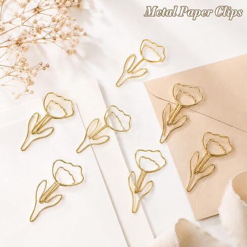80 PCS Flower Paper Clips, Floral Cute Paper Clips Decorative Shaped Papers Clip Gold Fancy Cute Paperclips for Office and Home Supplies Wedding Decoration Desk File Documents Receipts Organization in Saudi Arabia