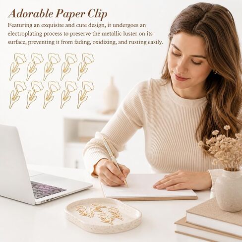 80 PCS Flower Paper Clips, Floral Cute Paper Clips Decorative Shaped Papers Clip Gold Fancy Cute Paperclips for Office and Home Supplies Wedding Decoration Desk File Documents Receipts Organization in Saudi Arabia