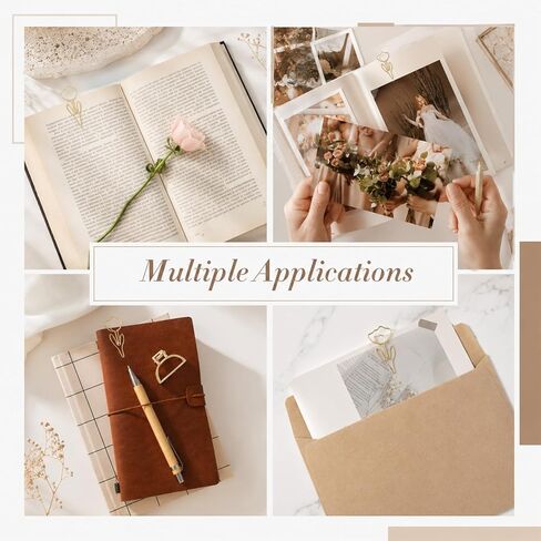 80 PCS Flower Paper Clips, Floral Cute Paper Clips Decorative Shaped Papers Clip Gold Fancy Cute Paperclips for Office and Home Supplies Wedding Decoration Desk File Documents Receipts Organization in Saudi Arabia