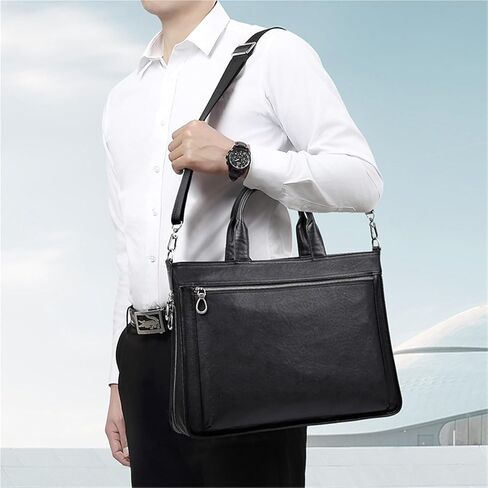 work bag Slim Leather Briefcase Leather Computer Bag Briefcase For Men And Women Laptop Bag 15.6inch Laptop in Saudi Arabia
