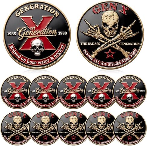 10 قطع من عملة تحدي Gen X، تحية نهائية لجيل Badass Vintage Generation X Skull Challenge Coin هدية عيد ميلاد الأب للرجال والنساء in Kuwait