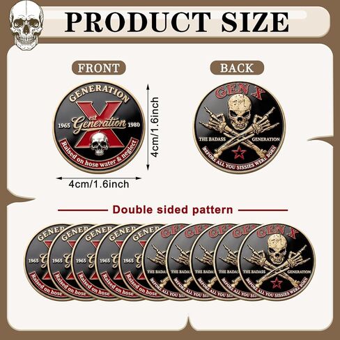 10 قطع من عملة تحدي Gen X، تحية نهائية لجيل Badass Vintage Generation X Skull Challenge Coin هدية عيد ميلاد الأب للرجال والنساء in Kuwait