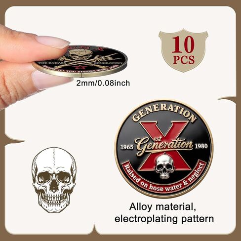 10 قطع من عملة تحدي Gen X، تحية نهائية لجيل Badass Vintage Generation X Skull Challenge Coin هدية عيد ميلاد الأب للرجال والنساء in Kuwait