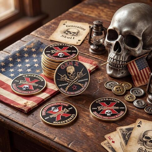 10 قطع من عملة تحدي Gen X، تحية نهائية لجيل Badass Vintage Generation X Skull Challenge Coin هدية عيد ميلاد الأب للرجال والنساء in Kuwait
