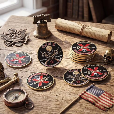 10 قطع من عملة تحدي Gen X، تحية نهائية لجيل Badass Vintage Generation X Skull Challenge Coin هدية عيد ميلاد الأب للرجال والنساء in Kuwait