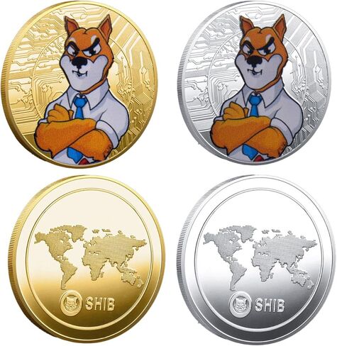 قطعتان من عملة Shiba INI الساحرة، مجموعة Dogecoin، تحتضن جوًا محظوظًا، مثالية لمحبي الكلاب الذين يقدرون روح ألعاب ثقافة التشفير in Kuwait