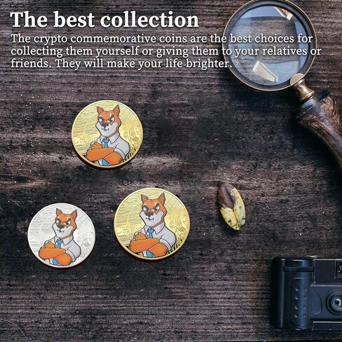 قطعتان من عملة Shiba INI الساحرة، مجموعة Dogecoin، تحتضن جوًا محظوظًا، مثالية لمحبي الكلاب الذين يقدرون روح ألعاب ثقافة التشفير in Kuwait