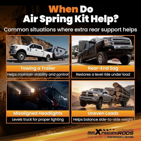 طقم أكياس تعليق هوائي خلفي من maXpeedingrods بوزن 5000 رطل لسيارة Ford F-250 F-350 2017-2019 وF-450 2017-2024 4WD فقط مجموعة زنبركية لمساعد الهواء فائقة التحمل مع مصد داخلي in Kuwait
