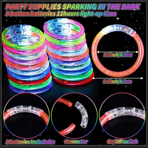 120 Pack Glow Bracelets Bulk, Glow in the Dark Party Supplies 10 Color LED Light Up Bracelets for Adults & Kids Birthday Wedding Party Favors Concert New Year Carnival Raves in Saudi Arabia