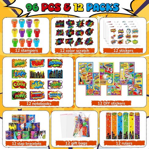 BenLouis 96 Pcs Hero Party Favors Hero School Stationery Bulk for Kids Classroom Hero Birthday Gift Candy Goodie Bag Fillers Hero Decor Pinata Prize Activity Supplies in Saudi Arabia