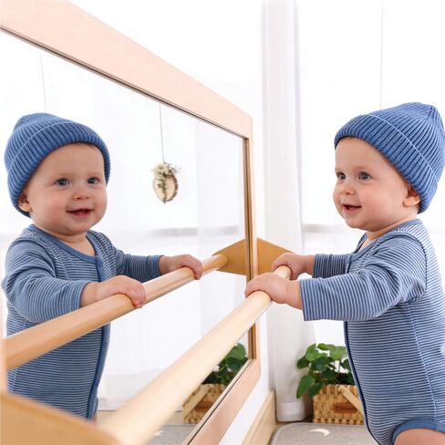 KRAND 3-Position Montessori Wood Frame Non-Shatter Safety Pull Up Bar Baby Big Mirror Set, Infant Coordination Mirror, Kids Classroom Furniture for Daycare, Homeschool or Preschool in Saudi Arabia