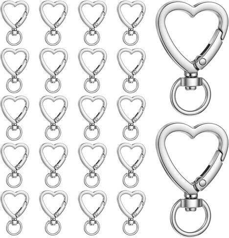 20 Pcs Heart Keychain Clip,Heart Clasp Silver Heart-Shaped Keychain Metal Hearts Key Ring with Swivel Clasps Hooks for Handbag DIY Bags Keys Rings and Card Holders Craft Making in Kuwait