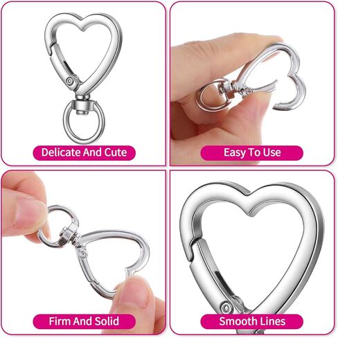 20 Pcs Heart Keychain Clip,Heart Clasp Silver Heart-Shaped Keychain Metal Hearts Key Ring with Swivel Clasps Hooks for Handbag DIY Bags Keys Rings and Card Holders Craft Making in Kuwait