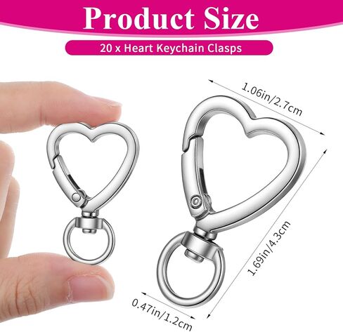 20 Pcs Heart Keychain Clip,Heart Clasp Silver Heart-Shaped Keychain Metal Hearts Key Ring with Swivel Clasps Hooks for Handbag DIY Bags Keys Rings and Card Holders Craft Making in Kuwait